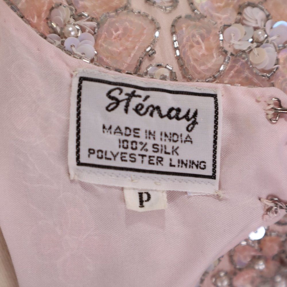 🌺 Vtg Stenay NWOT Pink Sequin Beaded Rhinestone Party Cocktail Wedding Dress S - Picture 13 of 13